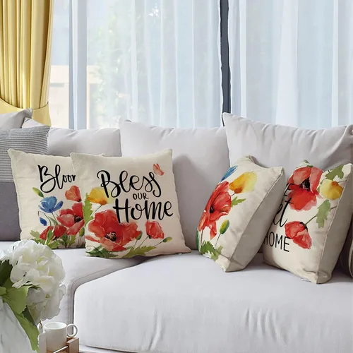 Miniatura 6 de Fahrendom Juego de 4 fundas de almohada decorativas de flores florales de 16 x 16 pulgadas, funda de cojín para sofá o sillón, primavera y verano