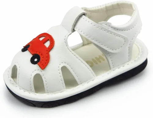 WILLFUN Sandalias chirriantes de verano para bebé, niño, niña, suela de goma de primera calidad, puntera cerrada, antideslizantes, zapatos para