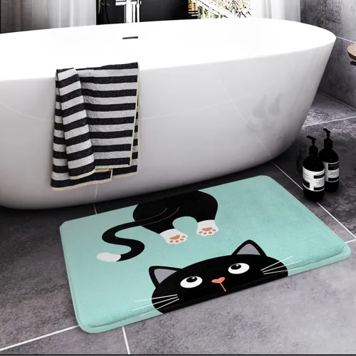 Miniatura 2 de Britimes Alfombra de baño rosa, bonita alfombra de baño antideslizante con diseño de gato colorido, diseño de patas de gato lindo de dibujos