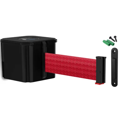 Miniatura 25 de WM412 - Cinturón retráctil montado en la pared, barrera de control de multitudes negra lisa y extremo receptor, cinturón de acceso autorizado de 15