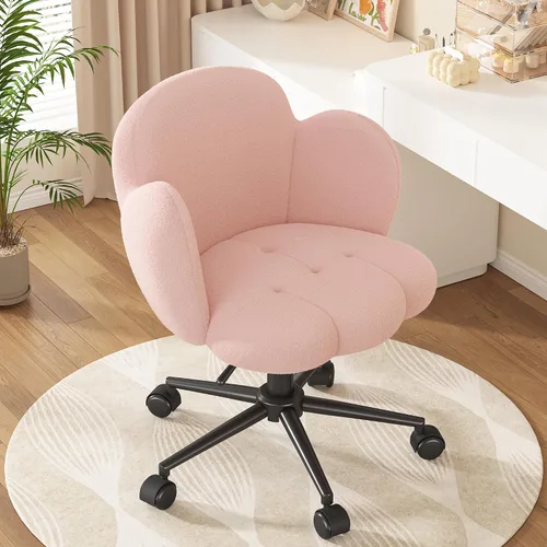 Miniatura 13 de Homkdom Silla de escritorio con ruedas, silla de tocador con respaldo, silla tapizada para oficina en casa, altura ajustable, sillas de tareas