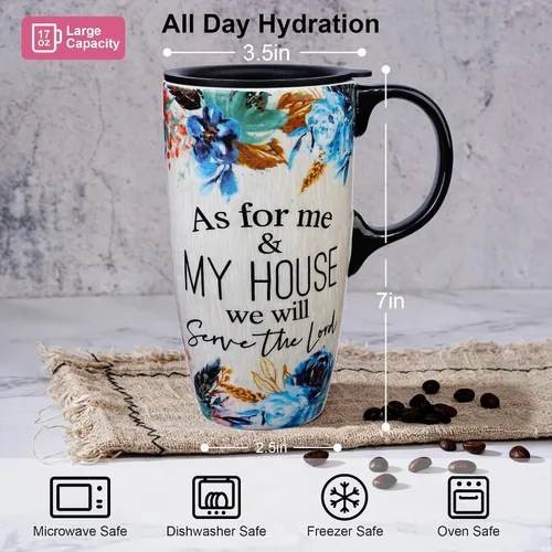 Miniatura 5 de Topadorn Taza de viaje de cerámica con tapa y asa para los amantes del café, tapa resistente a salpicaduras - Vaso para llevar para portavasos de En