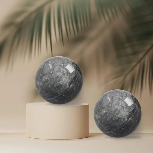Miniatura 7 de Coolrunner Bolas de Baoding de mármol gris oscuro de 2 pulgadas para aliviar el estrés de la salud de la mano del ejercicio de la mano, bolas de mano