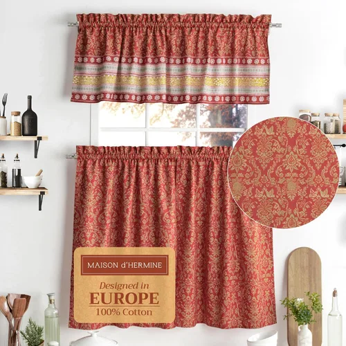 Miniatura 42 de Maison d' Hermine Juego de cortinas de cocina para ventanas, juego de cortinas de cocina 100% algodón, cenefas para el hogar [2 niveles