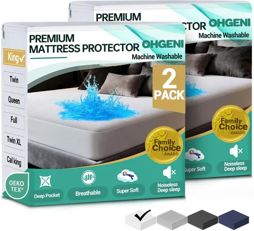 Miniatura 15 de OhGeni Protector de colchón 100% impermeable, tamaño Queen Beige, sábana bajera con bolsillos profundos, 6''-18'', material suave transpirable sin