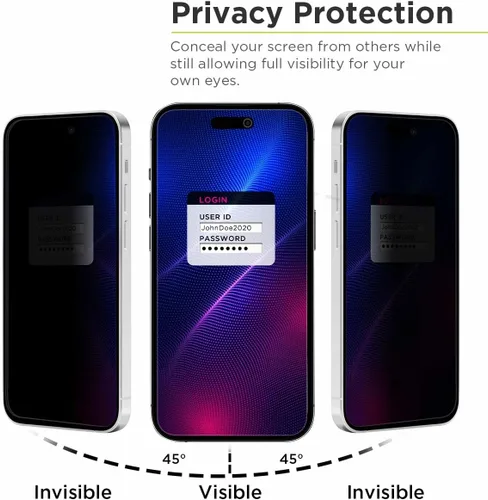 Miniatura 2 de PureGear Protector de pantalla de vidrio templado de privacidad de 2 vías compatible con Apple iPhone 15 Pro (2023) de 6.1 pulgadas, cobertura