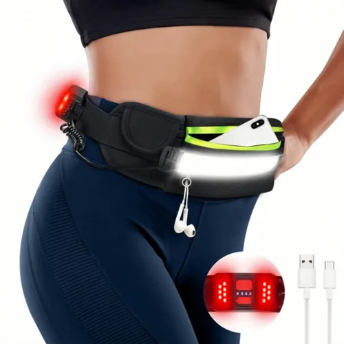 Hopedone Luz de correr, gran angular de 230°, 1000 lúmenes, luz nocturna para correr, cinturón recargable, luces de seguridad con bolsillo grande
