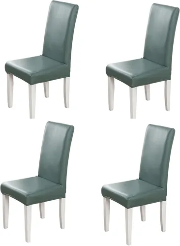 Miniatura 11 de FLYPARTY Funda elástica de piel sintética sólida impermeable para silla de comedor, extraíble, lavable, funda protectora para silla de comedor