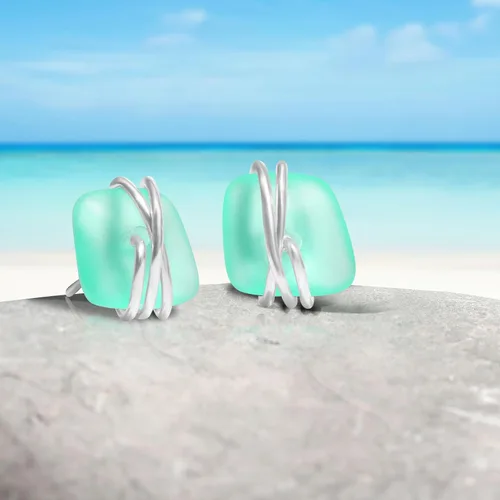 Miniatura 31 de Sea Glass Earrings S925 Sterling Silver Hypoallergenic Handmade Stud Post Earrings Beach Glass Fashion Handcraft Jewelry earrings stud earrings from