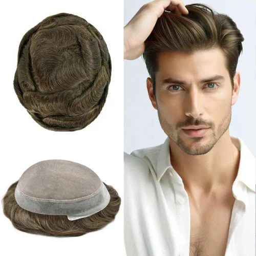 Miniatura 102 de Tupé para hombres, piezas de cabello humano real, sistema de unidades de cabello natural, línea capilar natural, pieza de repuesto para hombres