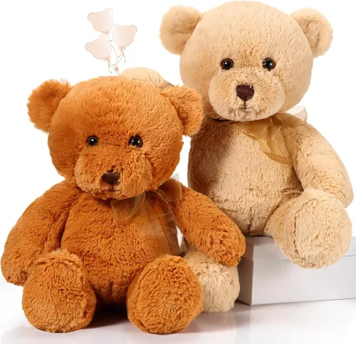 Wettarn Paquete de 2 osos de peluche de 18 pulgadas con lazo para cumpleaños de niños y decoración de fiesta (marrón claro, marrón oscuro)