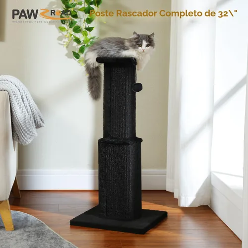 Miniatura 3 de PAWZ Road Poste Rascador Grande para Gatos de 32" de Alto Negro Poste Rascador para Gatos de Interior Adultos Poste Rascador Definitivo con Sisal