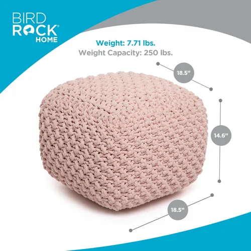 Miniatura 3 de BIRDROCK HOME - Puf otomano cuadrado Taburete de pie trenzado de algodón con relleno de bolsa de frijoles Reposapiés bohemio para sala de estar