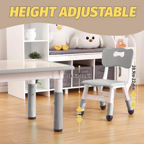 Miniatura 3 de Moderno juego de mesa y 6 sillas para niños, mesa ajustable en altura de 47.20" para niños pequeños y conjunto de 6 sillas con patas de escritorio