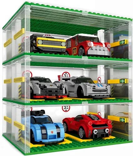 Miniatura 5 de Celawork Bloques de construcción para garaje, escaparate de 3 capas, garaje de estacionamiento de automóviles, compatible con coches de campeón
