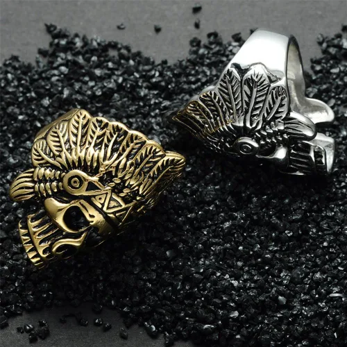 Miniatura 6 de Cool Feather Dayak Indian Headdress Punk Skull Stainless Steel Mens Ring