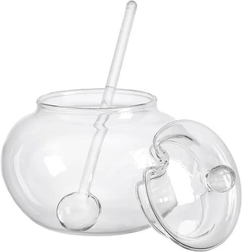 Miniatura 3 de 123Arts Azucarero de vidrio transparente con tapa y cuchara para servir azúcar, 8 onzas
