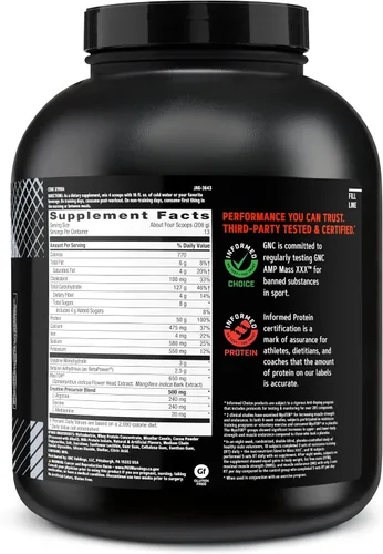 Miniatura 2 de GNC AMP Mass XXX con MyoTOR - Deliciosa proteína en polvo para estilos de vida activos - Fórmula clínicamente probada - Nutrición deportiva de élite