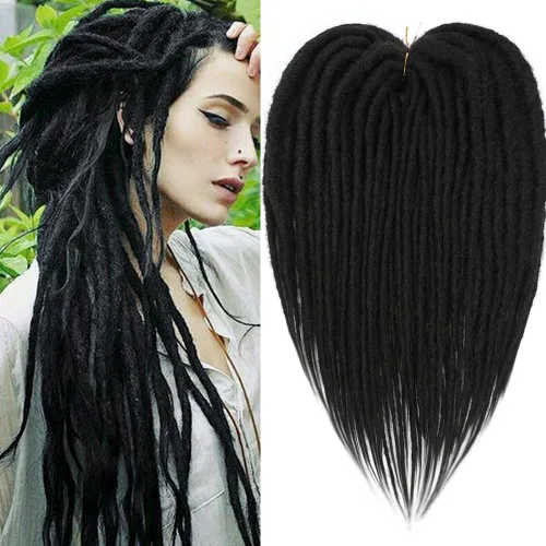 Miniatura 26 de Extensiones de rastas rectas sintéticas de doble extremo, 24 pulgadas, 5 hebras de 0.5 in de ancho, suaves de color negro a marrón oscuro