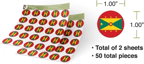 Miniatura 3 de Desert Cactus Adhesivo de vinilo con la bandera de Granada, 1.0 in, redondo, 2 hojas, 50 piezas en total, con logotipo de país, niños, álbum