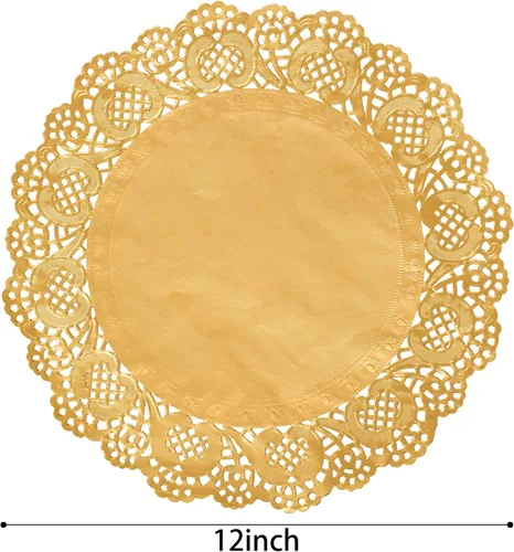 Miniatura 2 de 100 manteles individuales redondos de 12 pulgadas con encaje dorado para pasteles, manualidades, fiestas, bodas, decoración de vajilla, 100