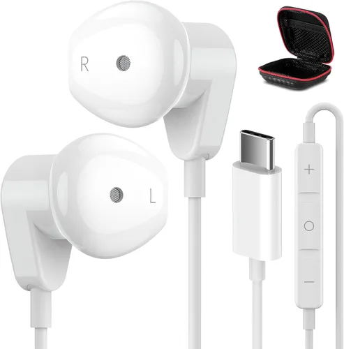 Auriculares USB C para iPad Pro iPhone Air 17 16 15 Pro Max HiFi Stereo USB-C Auriculares con cable Micrófono Control de Volumen Tipo C Auriculares