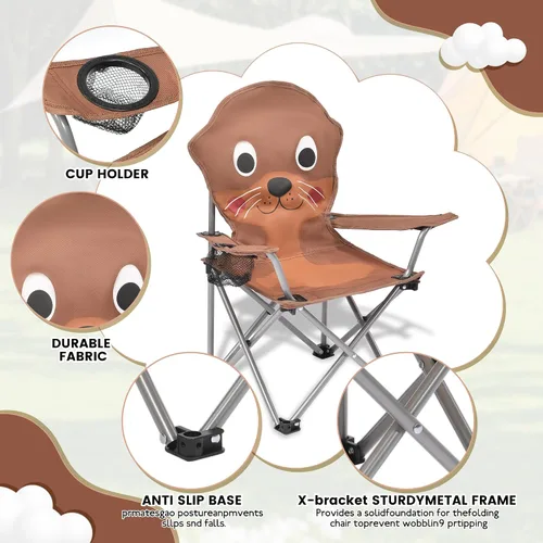 Miniatura 4 de XMT Silla plegable para niños con portavasos - Silla portátil ligera para exteriores e interiores para niños de 3 a 9 años, base antideslizante