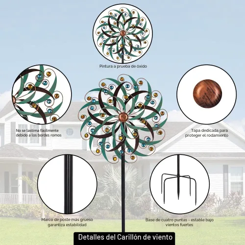 Miniatura 2 de VEWOGARDEN - Molinillo de viento grande de 20" de diámetro, escultura de viento giratoria de metal para exteriores - Arte de jardín, captadores