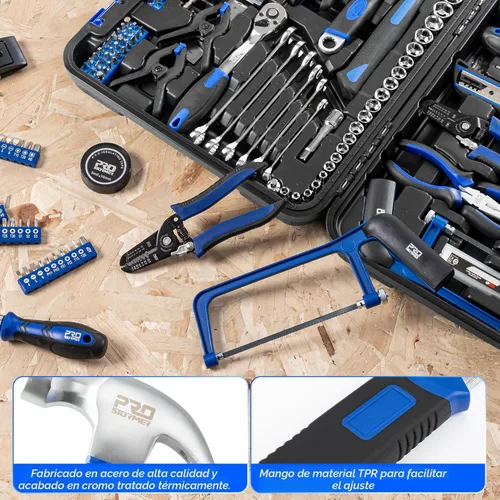 Miniatura 5 de Prostormer Kit de herramientas de 259 piezas, juego de herramientas manuales para el hogar general con caja de herramientas de almacenamiento de Azul
