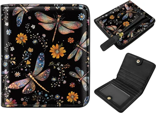 Miniatura 17 de Cartera pequeña con bloqueo RFID para mujer, con bolsillo plegable y compacto, lindo soporte para tarjetas de crédito, ranura para monedas, monedero
