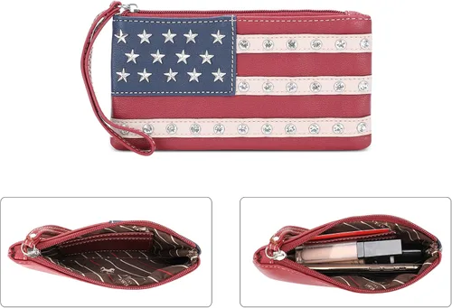 Miniatura 7 de Montana West Bolso patriótico con tachuelas para mujer, bolso de mano con bandera estadounidense y bolso cruzado