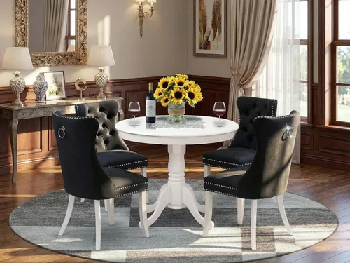 Miniatura 2 de East West Furniture ANDA5-LWH-12 - Juego de cocina de 5 piezas que contiene una mesa de comedor redonda con pedestal y 4 sillas Parson tapizadas
