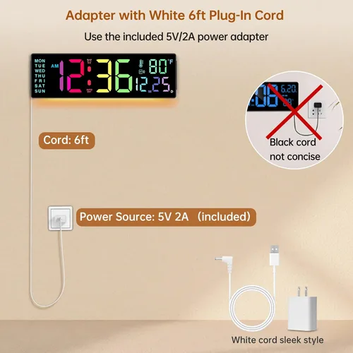 Miniatura 4 de Soobest Reloj de pared digital grande de 14.2 pulgadas, sincronización automática de hora/fecha/día, pantalla LED grande, temporizador de cuenta