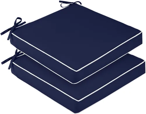 downluxe Juego de 2 cojines impermeables para sillas de exterior, 19 x 19 x 3 pulgadas, cojines para sillas de patio con lazos y mango Azul