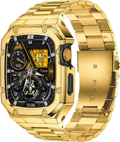 Miniatura 16 de BAITEYOU Correa de acero inoxidable con estuche compatible con Apple Watch Ultra 3 2 1 de 49 mm, correa resistente con cubierta protectora de metal
