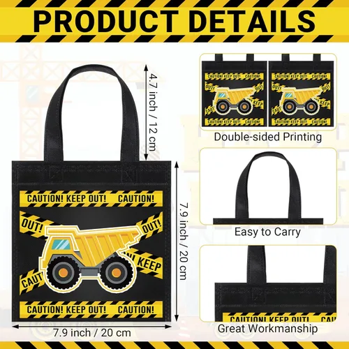 Miniatura 2 de Photect 24 piezas de bolsas de regalo con temática de construcción, camión volquete no tejido con asas, excavadora, tractor, caramelo, paquete