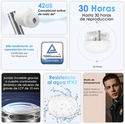 Miniatura 4 de realme Buds Air 3 - Auriculares inalámbricos, cancelación activa de ruido, controlador dinámico de graves de 0.394 pulgadas, hasta 30 horas