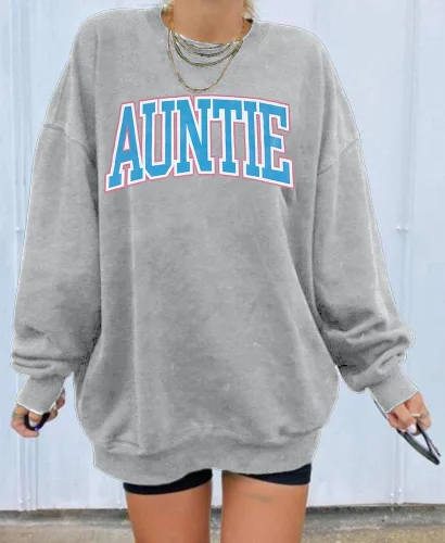 Miniatura 2 de Sudadera de manga larga con cuello redondo para mujer con estampado de letras de tía