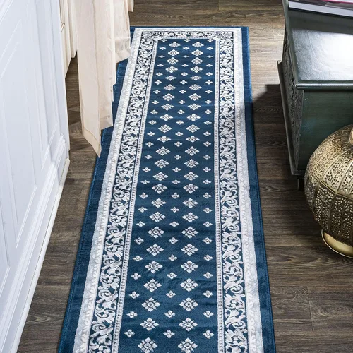 Miniatura 8 de JONATHAN Y Acanthus - Alfombra de pasillo con borde francés azul/azul marino, 2 x 8 pulgadas, vintage, bohemio, fácil de limpiar para sala de estar