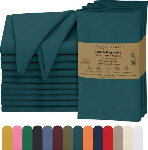 Miniatura 34 de Ruvanti - Servilletas de tela, paquete de 6, 45x45 centímetros, 100% algodón, lavables, suaves y absorbentes, perfectas para bodas, cenas de Belleza