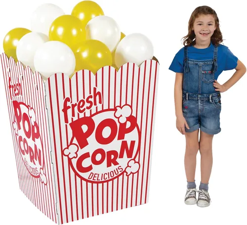 Miniatura 4 de Fun Express Caja de palomitas de maíz 3D de 28 3/4 pulgadas x 37 3/4 pulgadas a rayas rojas y blancas con 12 globos, decoración de cumpleaños