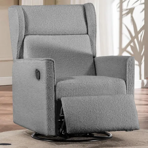 Miniatura 9 de COMHOMA Mecedora para Cuarto de Bebé Teddy Tapizada Mecedora Giratoria Reclinable Manual Deslizante Silla Reclinable para Sala de Estar Dormitorio