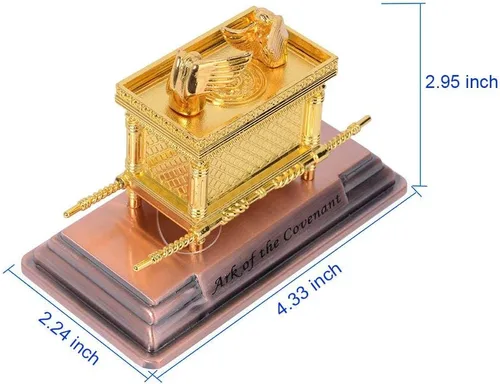 Miniatura 5 de BRTAGG La réplica del Arca de la Alianza, estatua bañada en oro con contenido, Vara de Aarón/Maná/Piedra de los Diez Mandamientos (Pequeño)