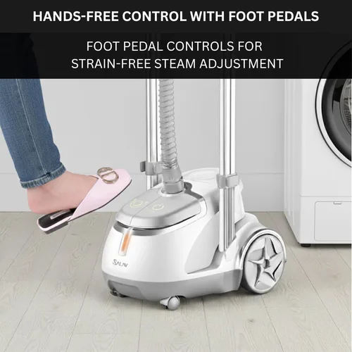 Miniatura 5 de SALAV® Vaporizador profesional para ropa de pie – Vaporizador de ropa resistente de 1500 W con cable retráctil, control de pedal de pie, ruedas