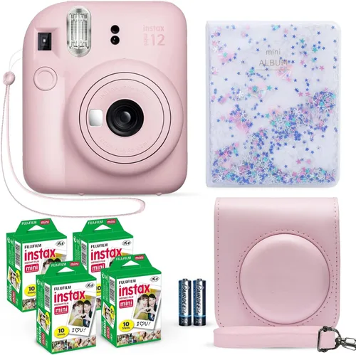 Cámara instantánea Fujifilm Instax Mini 12 color rosa flor + paquete de película Fuji (40 hojas) + paquete de accesorios para obturador, incl.
