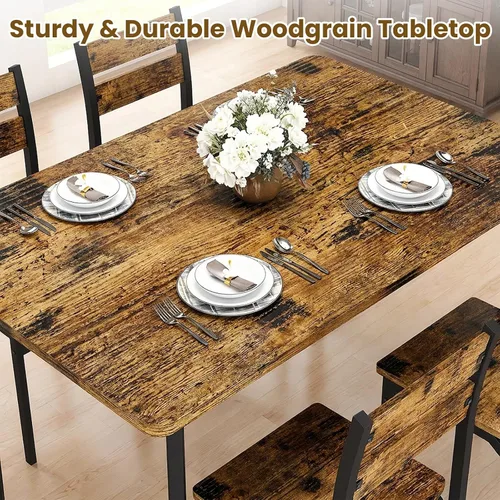 Miniatura 5 de Recaceik Juego de mesa de comedor para 4 sillas de mesa de cocina de madera, juego de mesa de comedor de 5 piezas de granja de 43 pulgadas, juego