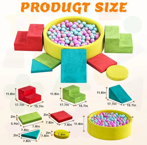 Miniatura 2 de Juego de bloques de escalada de espuma suave, juguetes de escalada para niños pequeños con pozo de bolas para jugar en interiores, escalador modular