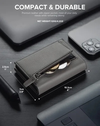 Miniatura 6 de VULKIT Cartera con bolsillo para monedas, cierre magnético, con ventana de identificación, billetera de cuero para efectivo y tarjetas de crédito
