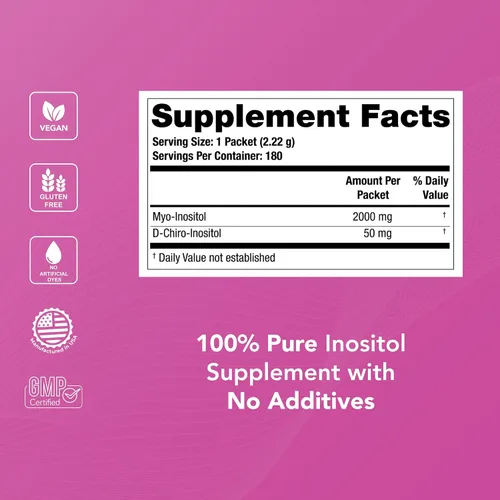 Miniatura 7 de Theralogix Ovasitol - Suplemento de mio-inositol y D-chiro Inositol en polvo, para equilibrio hormonal y apoyo de la función ovárica, certificado