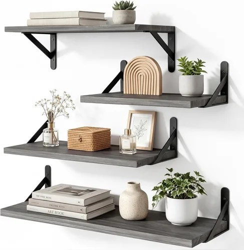 Miniatura 15 de YGEOMER - Estantes flotantes, juego de 4 unidades, color negro carbonizado, multifuncionales, montaje en pared, estantes para sala de estar, baño
